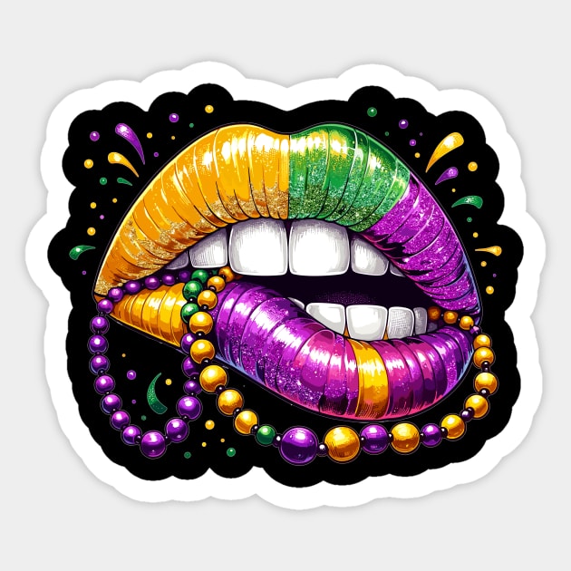 Mardi Gras Lips, Carnival Mardi Gras Outfit ,Fat Tuesday ,Flower de Luce,Mardi Gras Day, Mardi Gras Gift For Women Sticker by AlmaDesigns